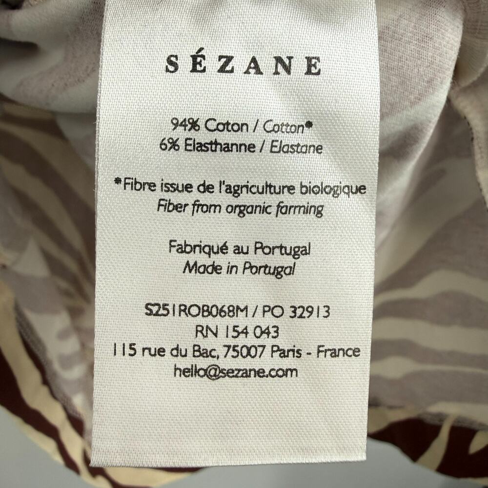 NWT Sezane Sabrina Mini Dress Womens L Brown Cream Zebra Print Tie Waist Stretch - Picture 9 of 10